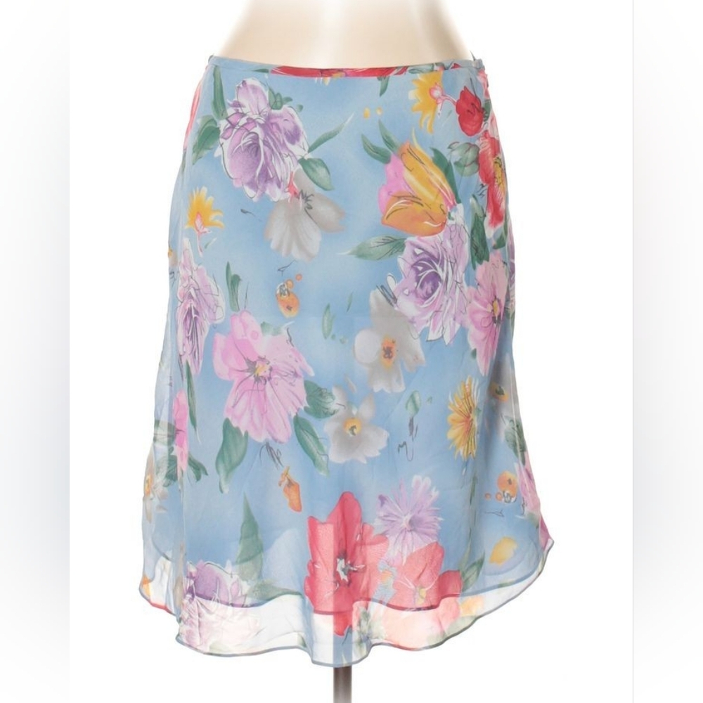 Ralph Lauren Silk Floral Blue Skirt